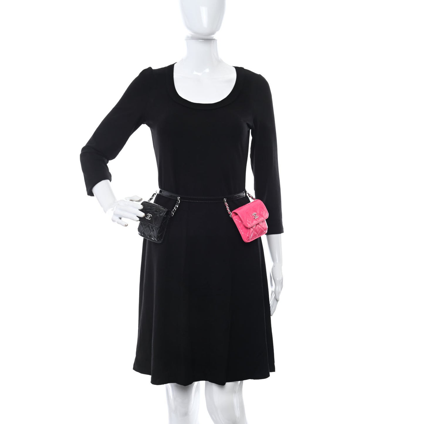 Patent Quilted Belt In Love Double Mini Flap Waist Bag Black Pink
