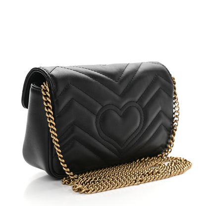 Gucci Calfskin Matelasse Super Mini GG Marmont Shoulder Bag Black 3 of 10