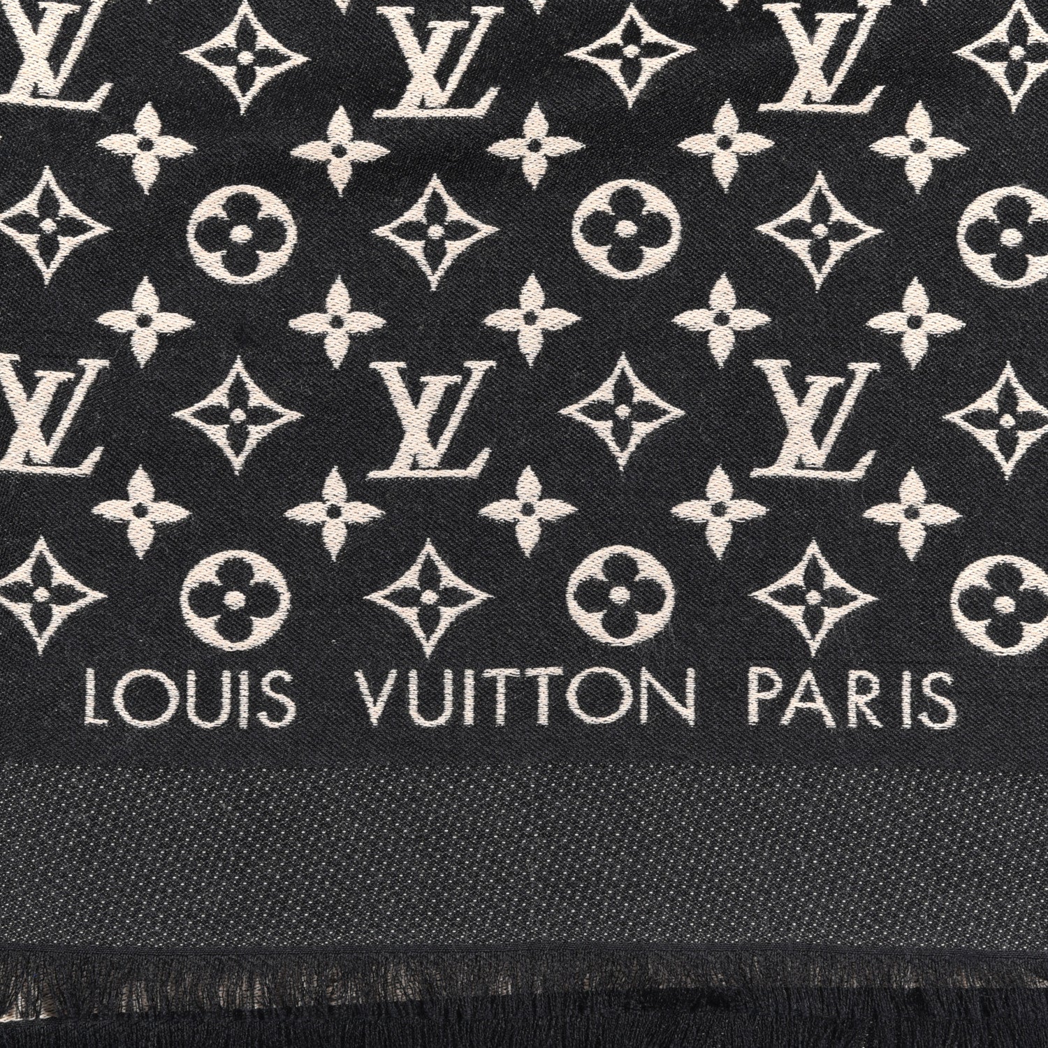 Louis Vuitton Wool Monogram Classic Scarf Black Beige 3 of 4