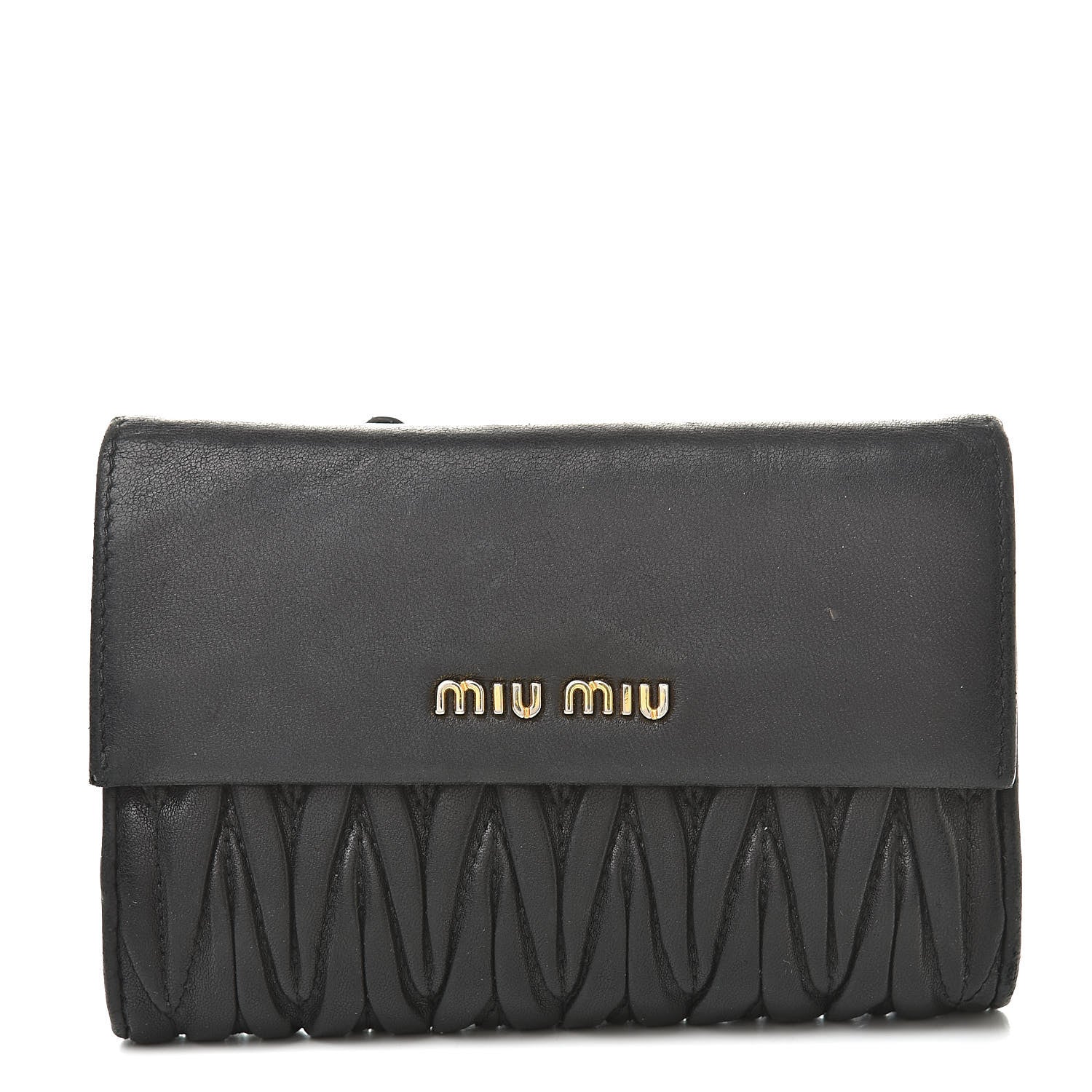 Miu Miu Nappa Matelasse Tri-Fold Flap Wallet Black 1 of 11