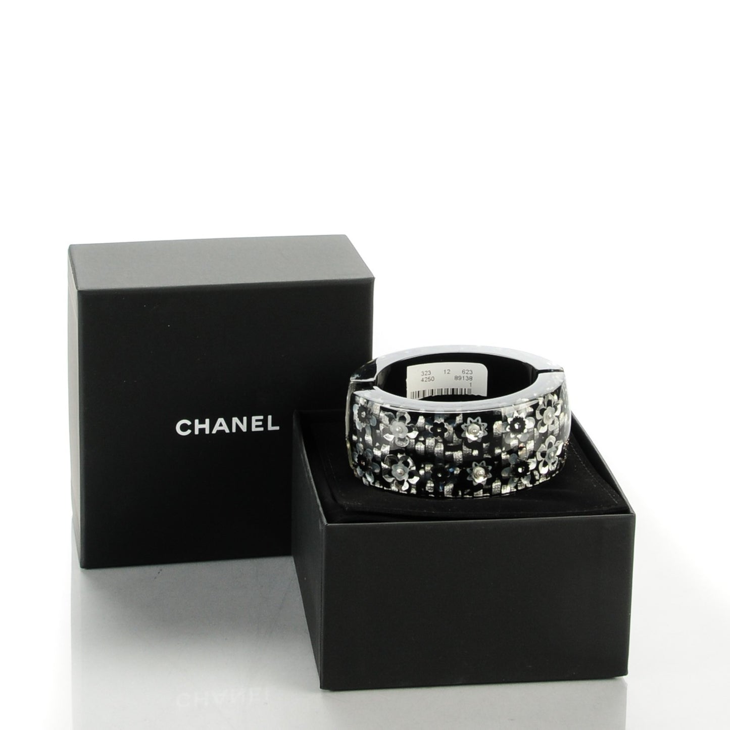Resin Crystal CC Floral Cuff Bangle Black