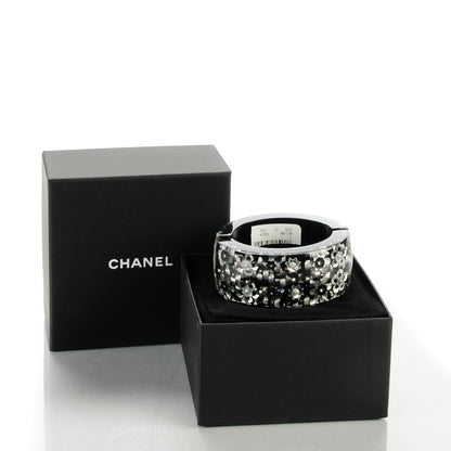 Chanel Resin Crystal CC Floral Cuff Bangle Black 3 of 5