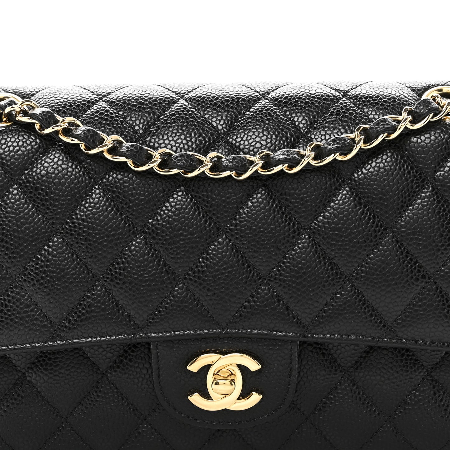 Caviar Quilted Medium Double Flap Black