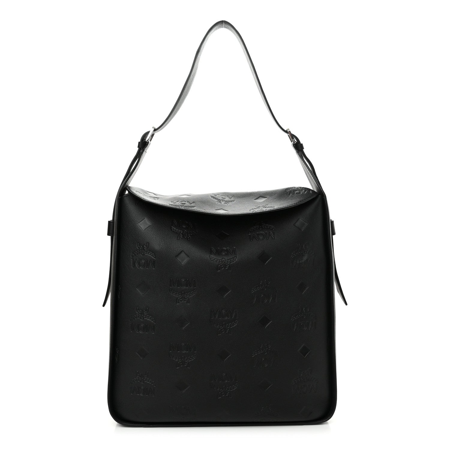 MCM Calfskin Ottomar Monogram Large Aren Flap Hobo Black 1 of 9