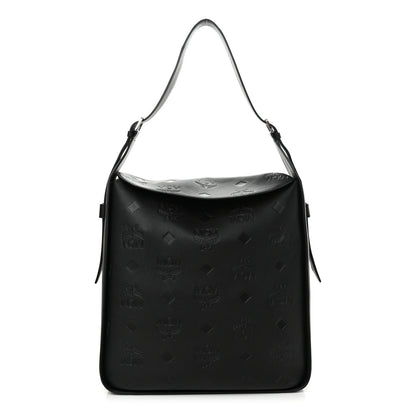MCM Calfskin Ottomar Monogram Large Aren Flap Hobo Black 1 of 9