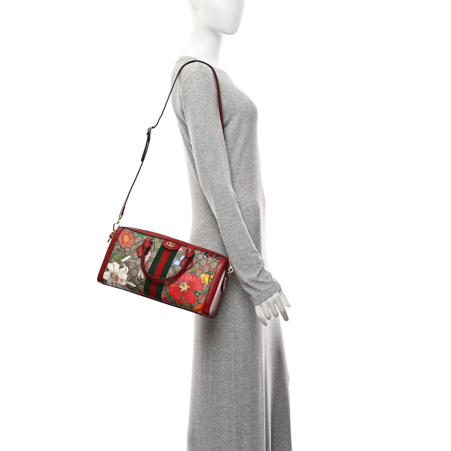 Gucci GG Supreme Monogram Flora Web Medium Ophidia Boston Red 2 of 12