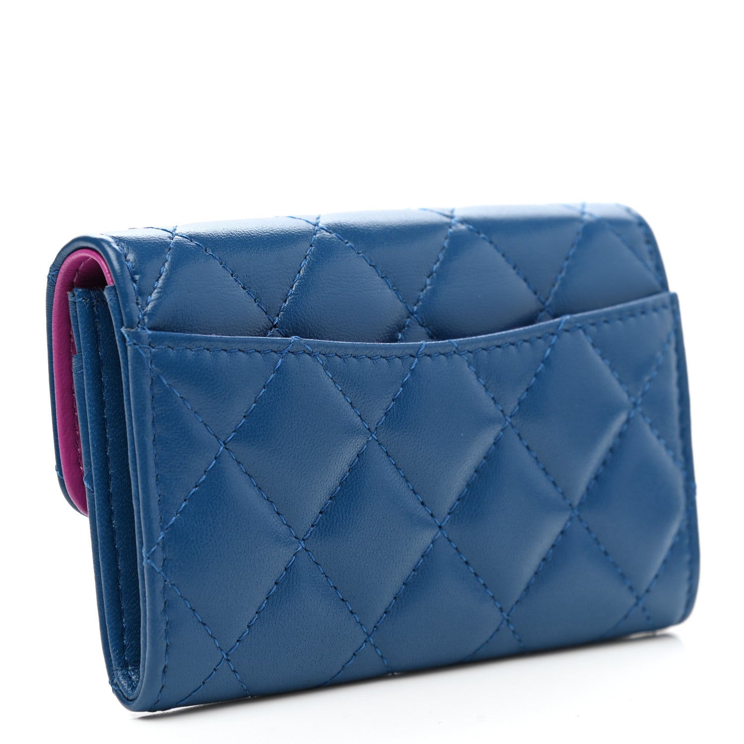 Chanel Lambskin Quilted Flap Card Holder Wallet Blue Pink 3 of 9