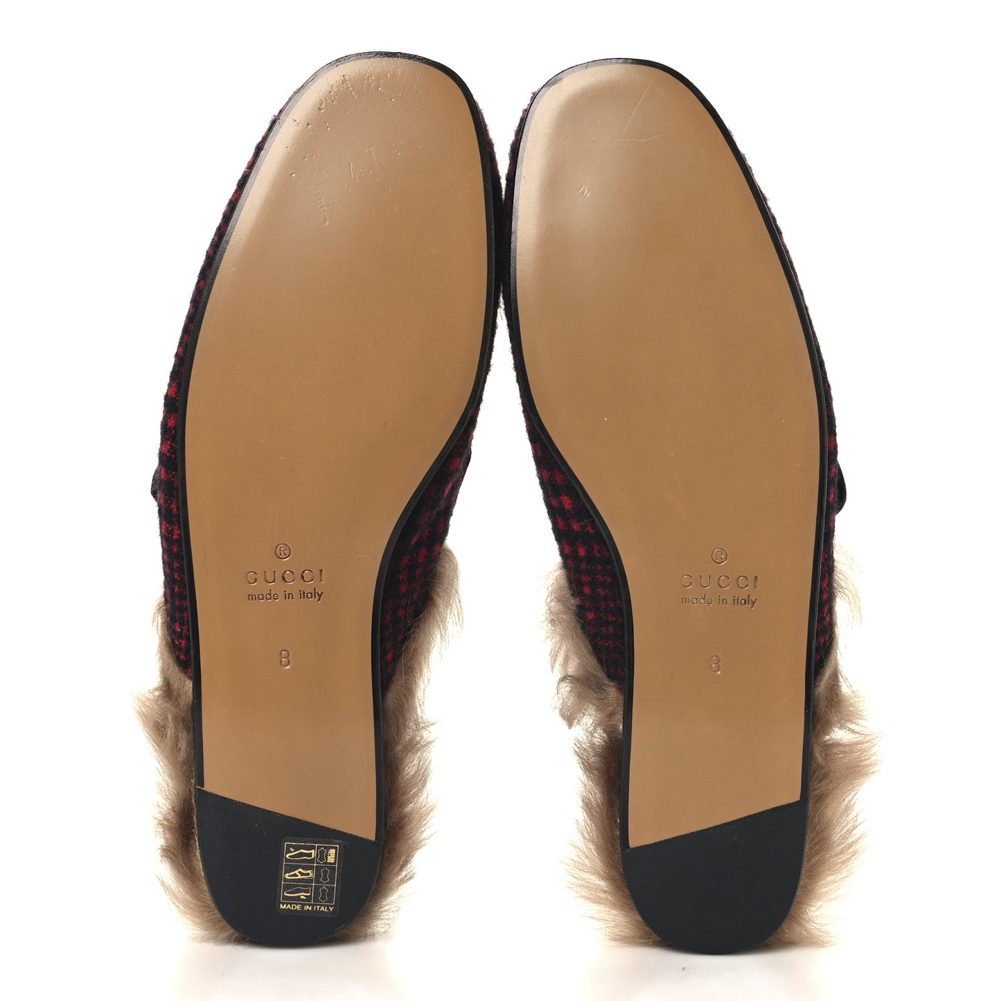 Tartan Fur Embroidered Mens Princetown Slippers 8 Red