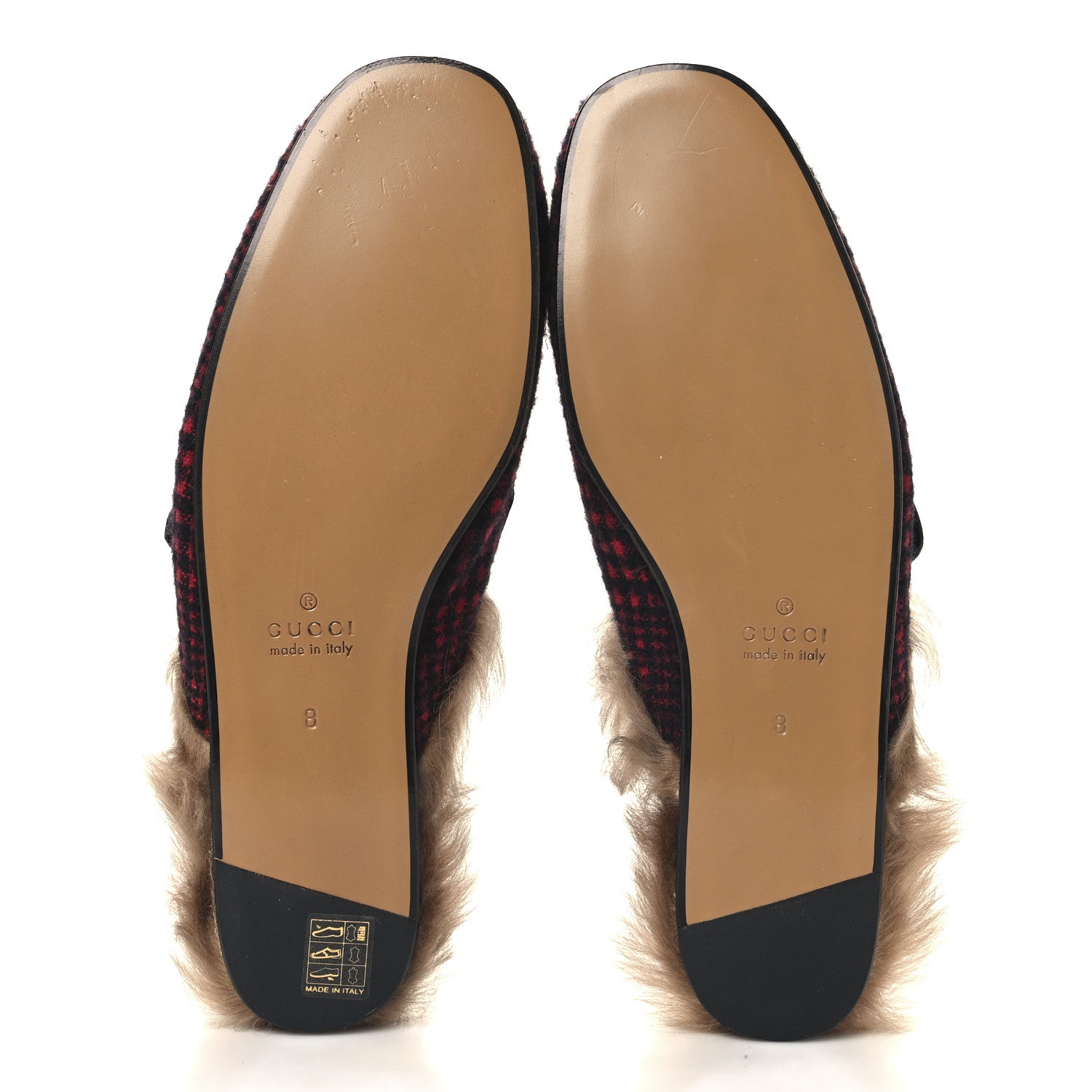 Gucci Tartan Fur Embroidered Mens Princetown Slippers 8 Red 6 of 8