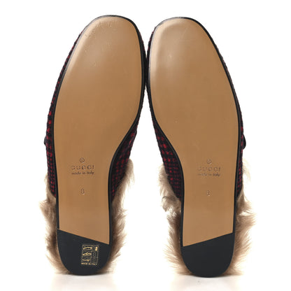 Gucci Tartan Fur Embroidered Mens Princetown Slippers 8 Red 6 of 8