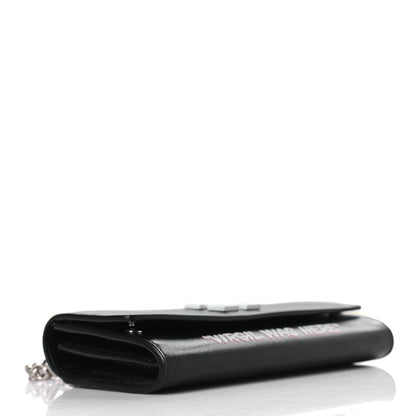 Off-White Calfskin Jitney Logo Flap Wallet On Chain Black 3 of 6