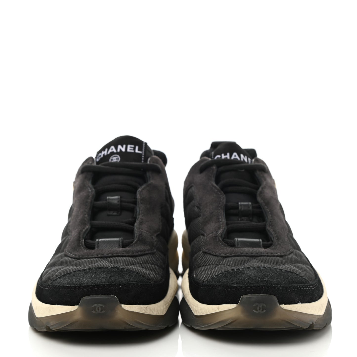 Mesh Suede Calfskin Quilted Sneakers 35 Black Dark Grey