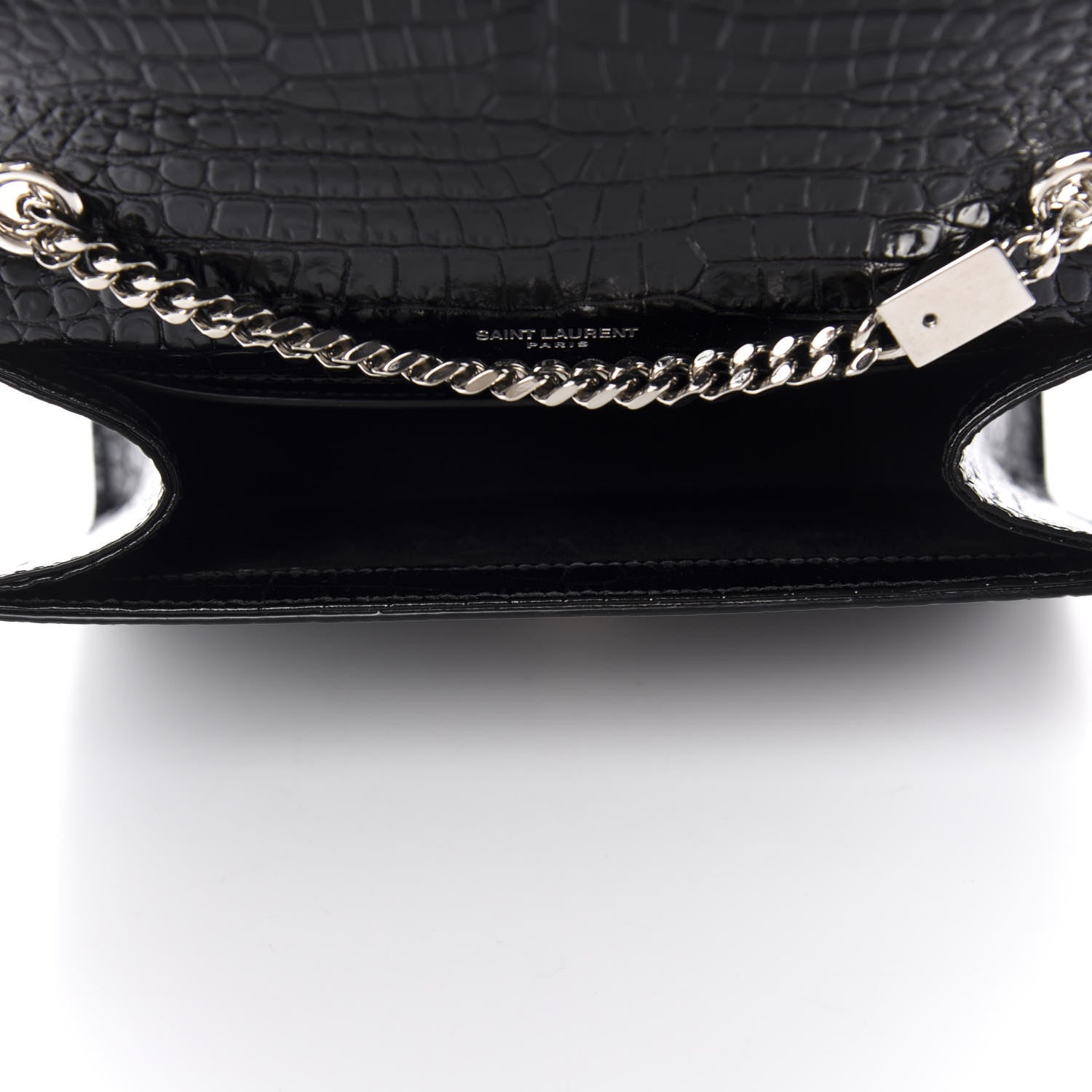 Saint Laurent Calfskin Crocodile Embossed Small Classic Monogram Kate Tassel Satchel Black 5 of 10
