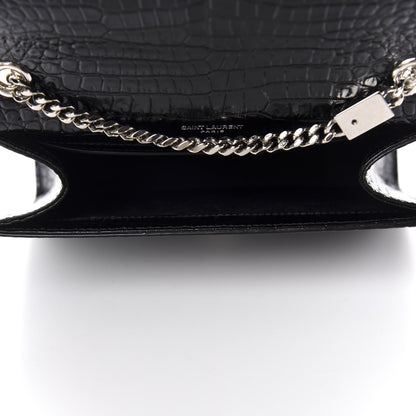 Saint Laurent Calfskin Crocodile Embossed Small Classic Monogram Kate Tassel Satchel Black 5 of 10