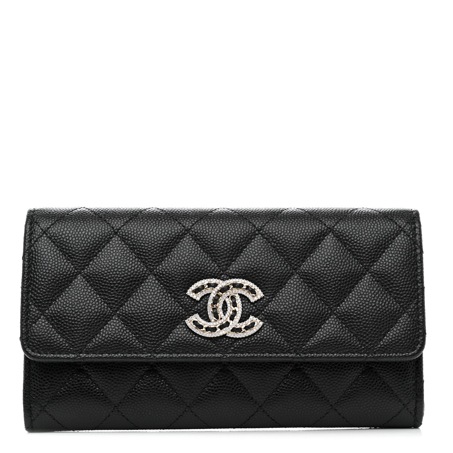 Chanel Caviar Quilted Crystal CC Large Gusset Flap Wallet Black 1 of 10