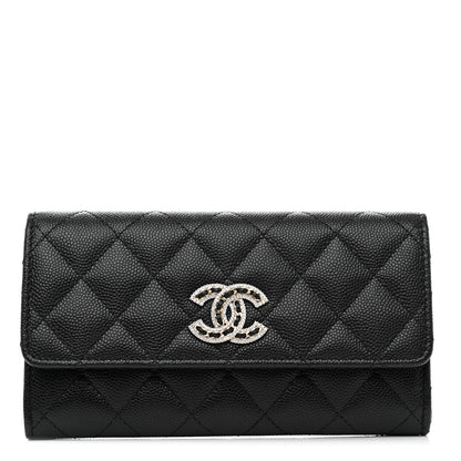 Chanel Caviar Quilted Crystal CC Large Gusset Flap Wallet Black 1 of 10