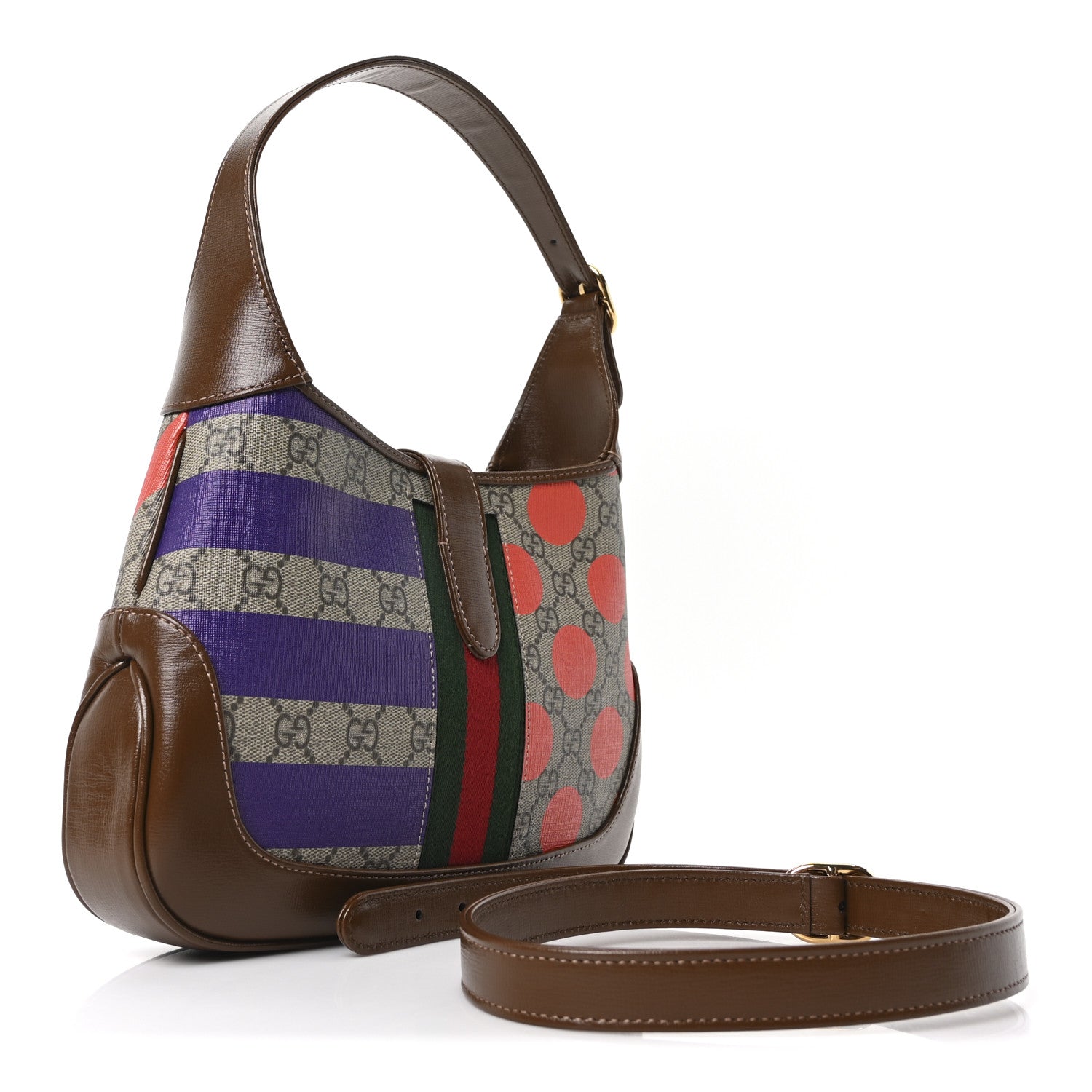 Gucci GG Supreme Monogram Azalea Calfskin Print Web Small Jackie 1961 Hobo Multicolor 3 of 10