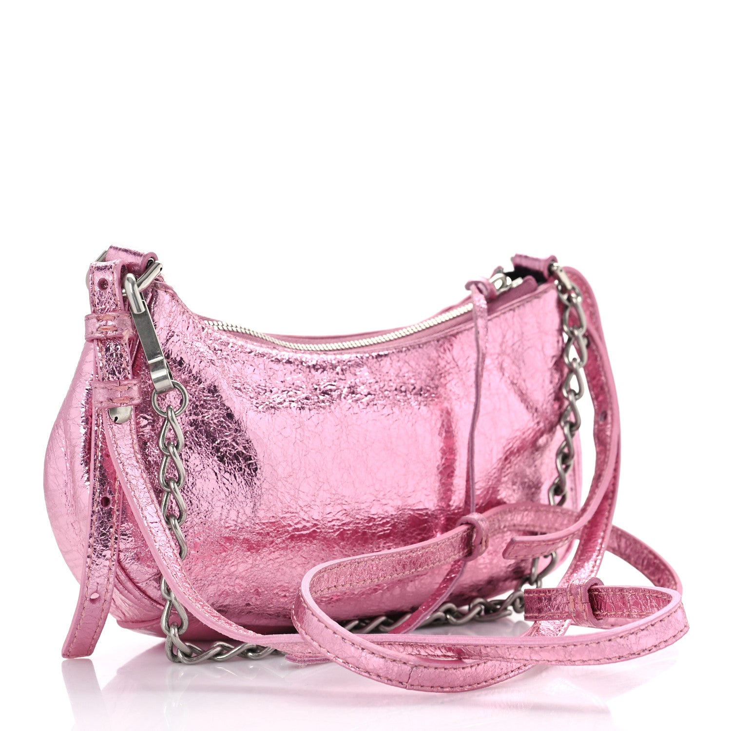 Balenciaga Metallic Agneau Arena Crystal Le Cagole Mini Purse With Chain Met Pink 2 of 7