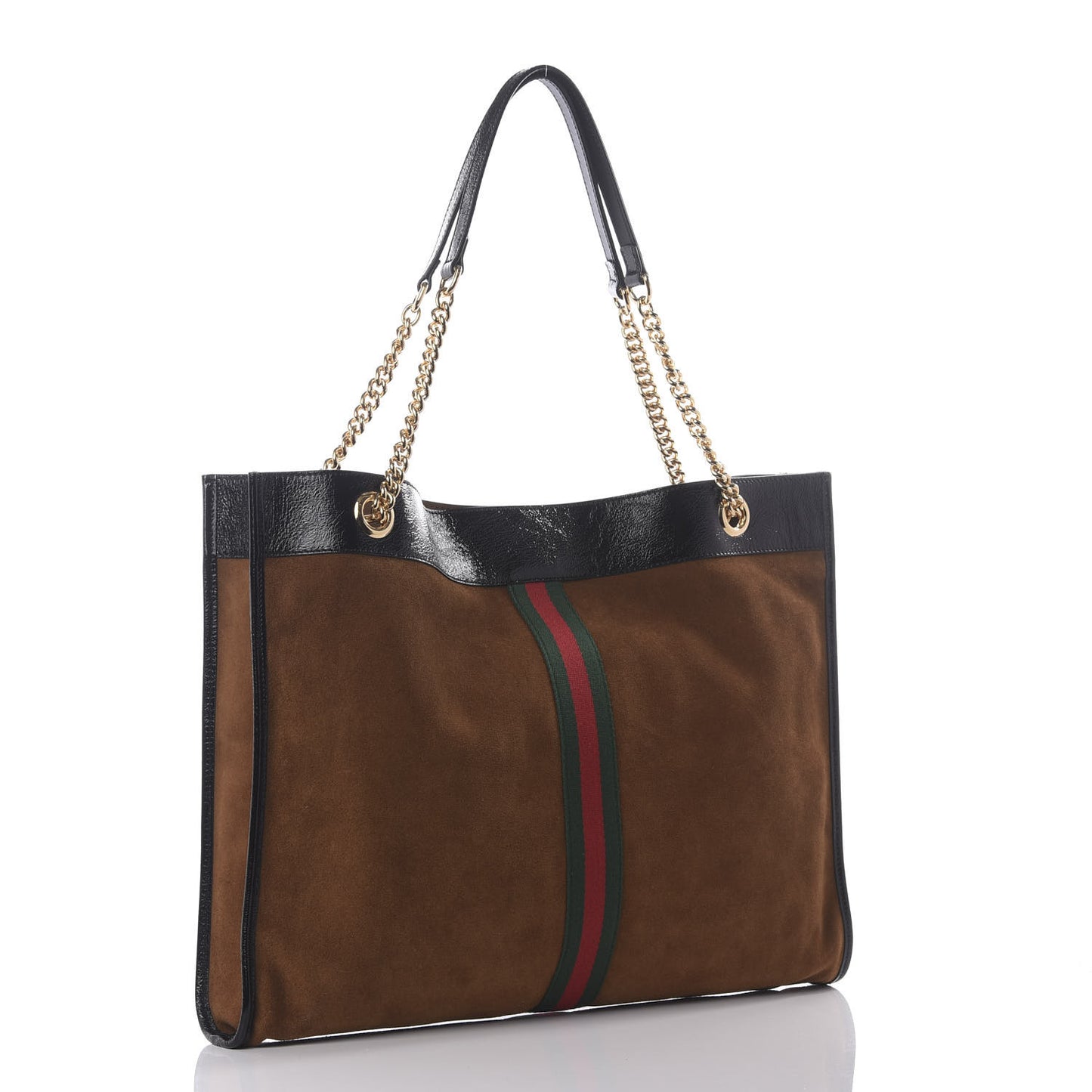 Suede Patent Large Rajah Chain Tote Nocciola Black