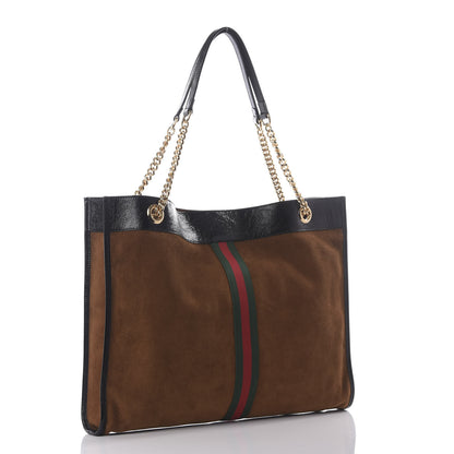 Gucci Suede Patent Large Rajah Chain Tote Nocciola Black 3 of 11