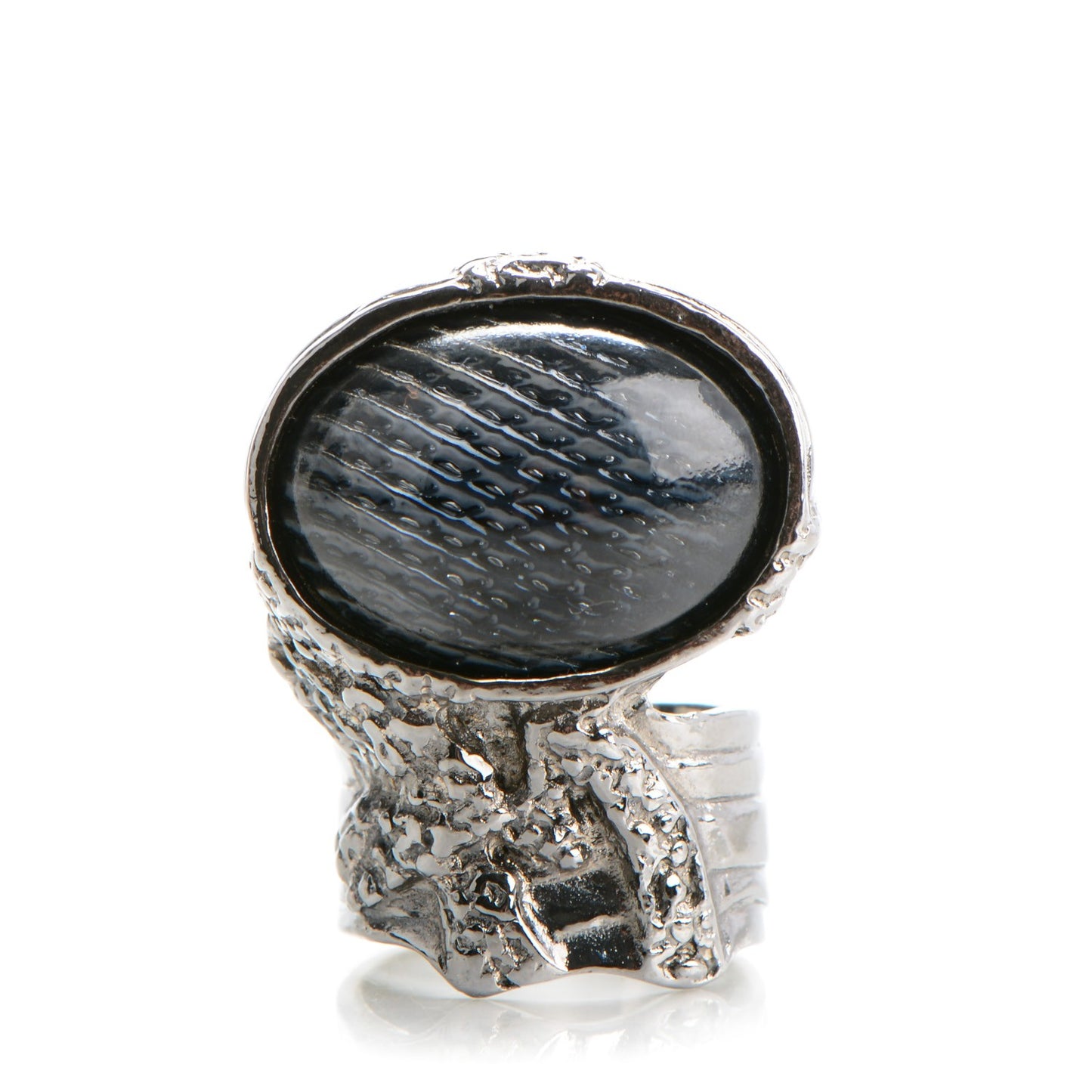 Glass Cabochon Arty Ovale Ring 8 Navy