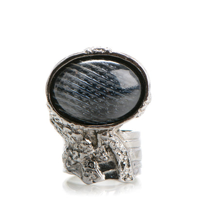 Saint Laurent Glass Cabochon Arty Ovale Ring 8 Navy 1 of 4