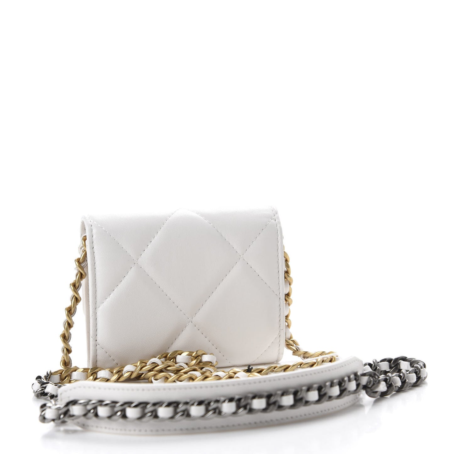Lambskin Quilted 19 Flap Coin Purse With Chain White