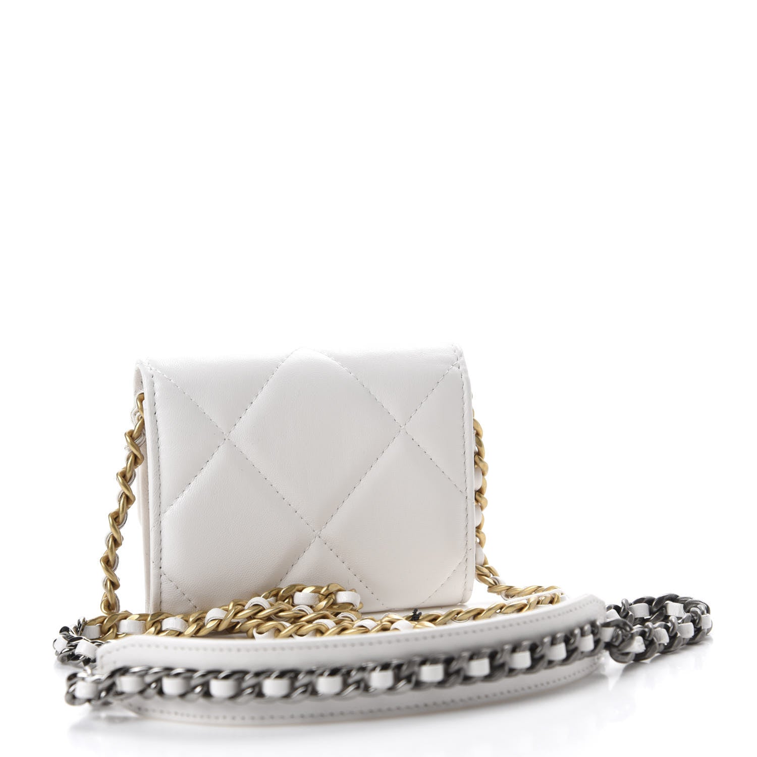 Chanel Lambskin Quilted 19 Flap Coin Purse With Chain White 3 of 8
