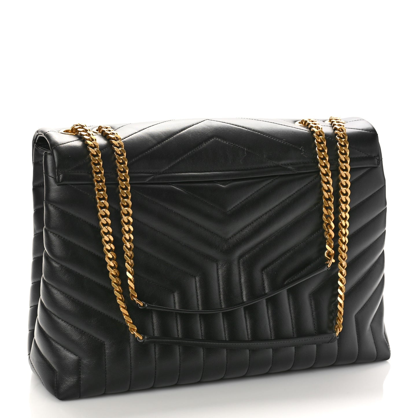 Calfskin Y Quilted Monogram Large Loulou Chain Satchel Black