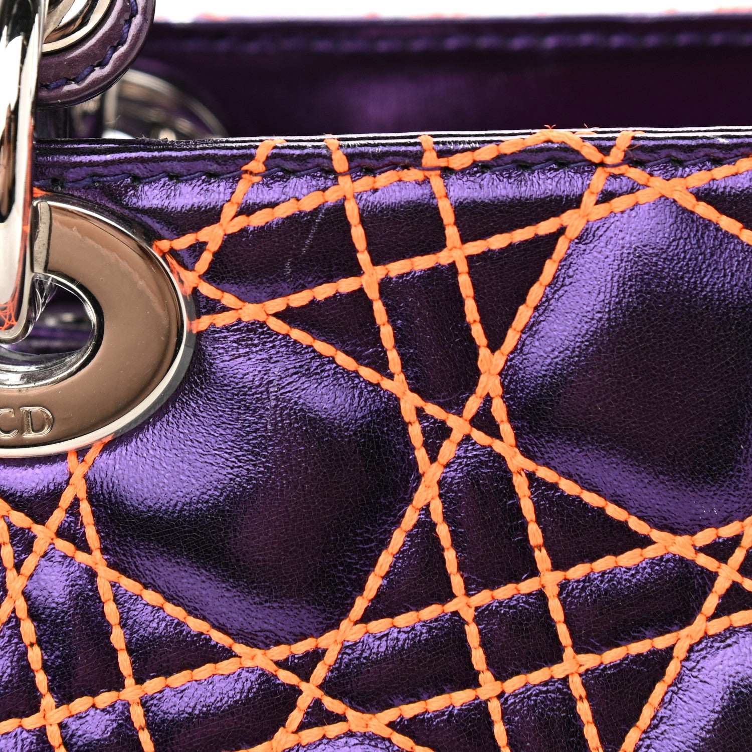Christian Dior Metallic Lambskin Cannage Medium Anselm Reyle Lady Dior Purple Orange 13 of 15