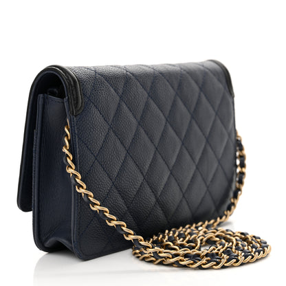 Chanel Caviar Quilted CC Filigree Wallet On Chain WOC Navy 3 of 13