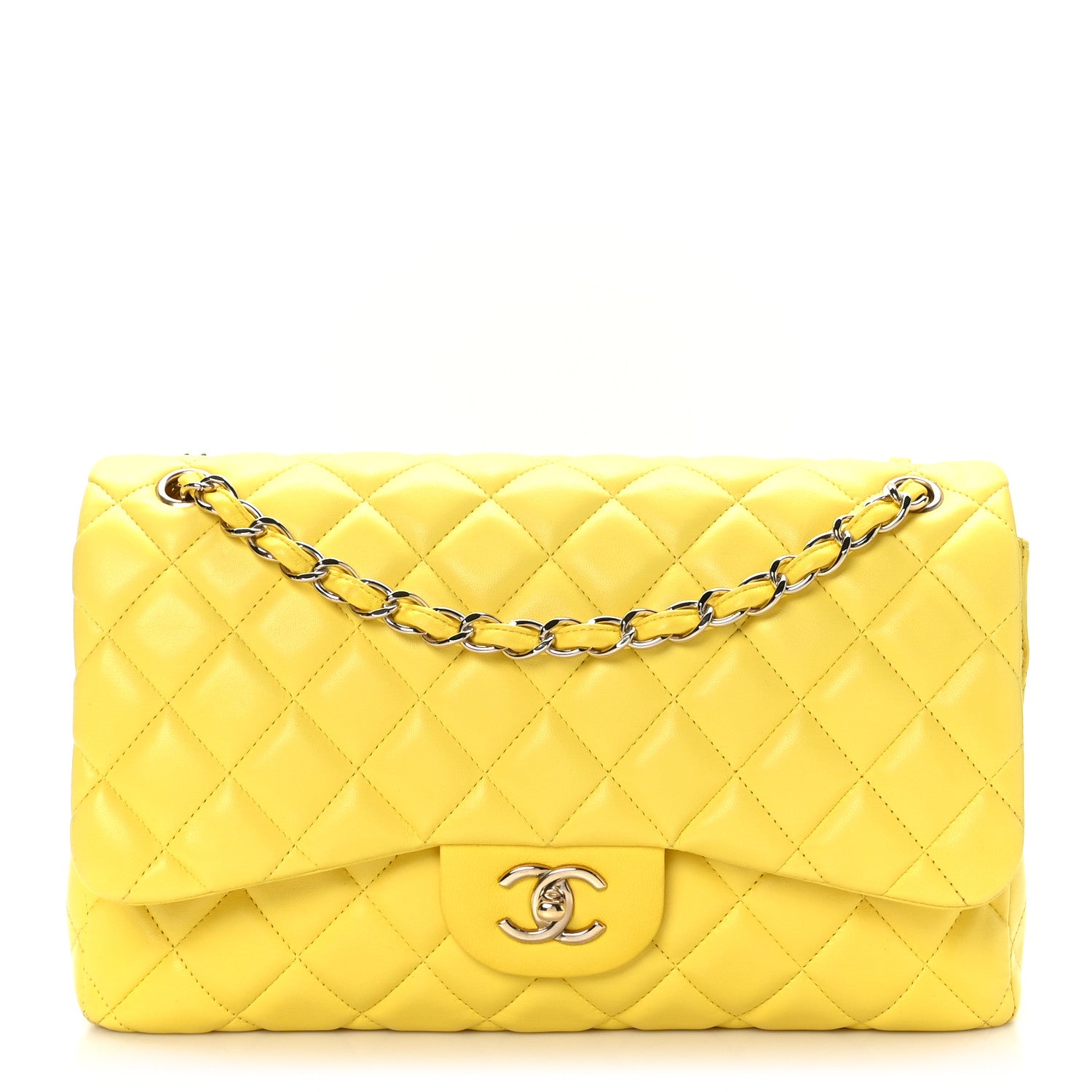 Chanel Lambskin Quilted Jumbo Double Flap Yellow 1 of 10