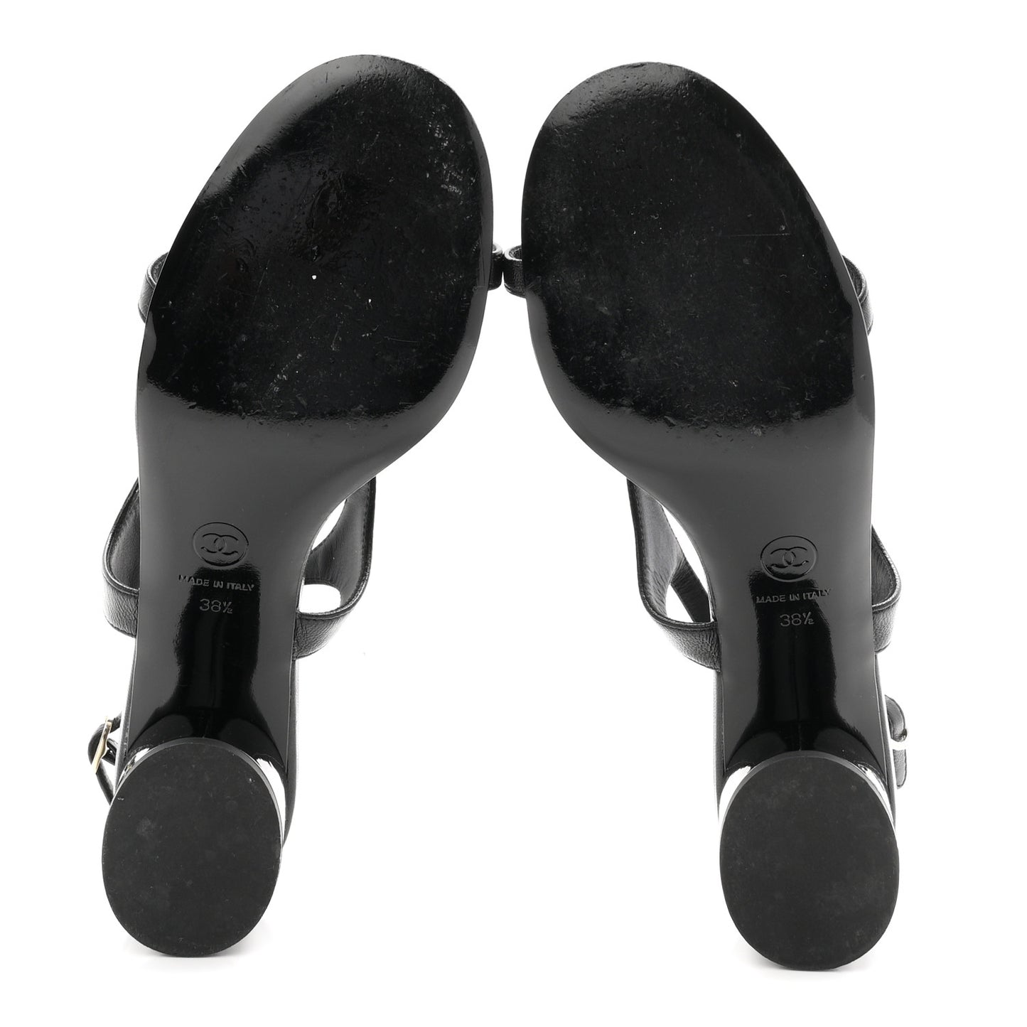 Lambskin CC Bow 55mm Sandals 38.5 Black