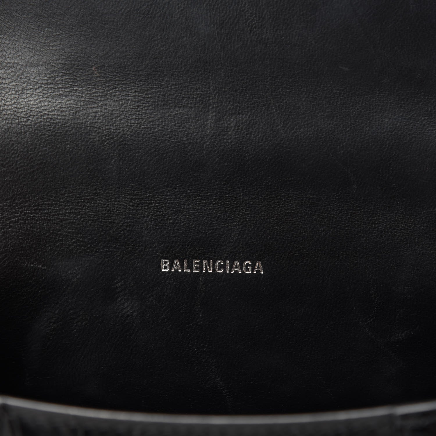 Balenciaga Shiny Calfskin Monochrome Crocodile Embossed Hourglass Top Handle Bag XS Black 11 of 12