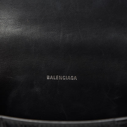 Balenciaga Shiny Calfskin Monochrome Crocodile Embossed Hourglass Top Handle Bag XS Black 11 of 12