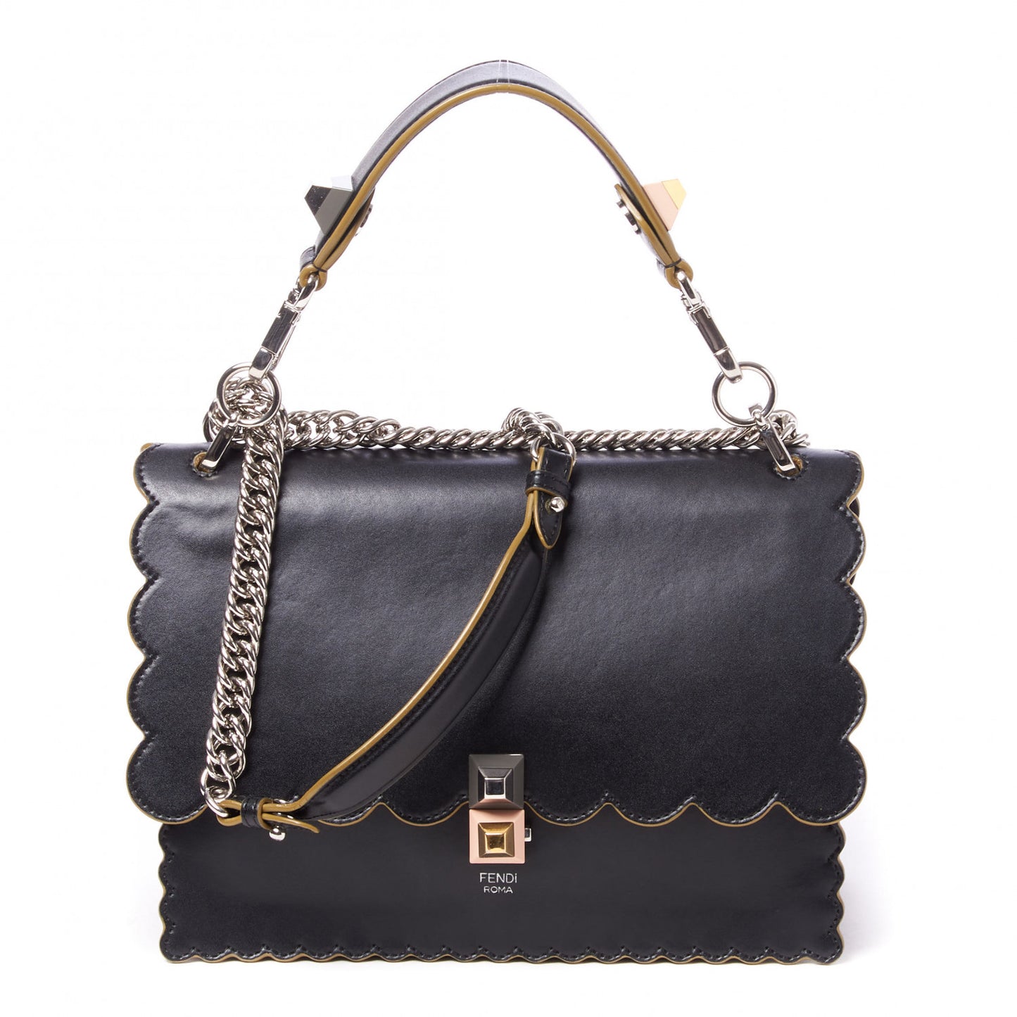 Vitello Liberty Scalloped Studded Kan I Shoulder Bag Black
