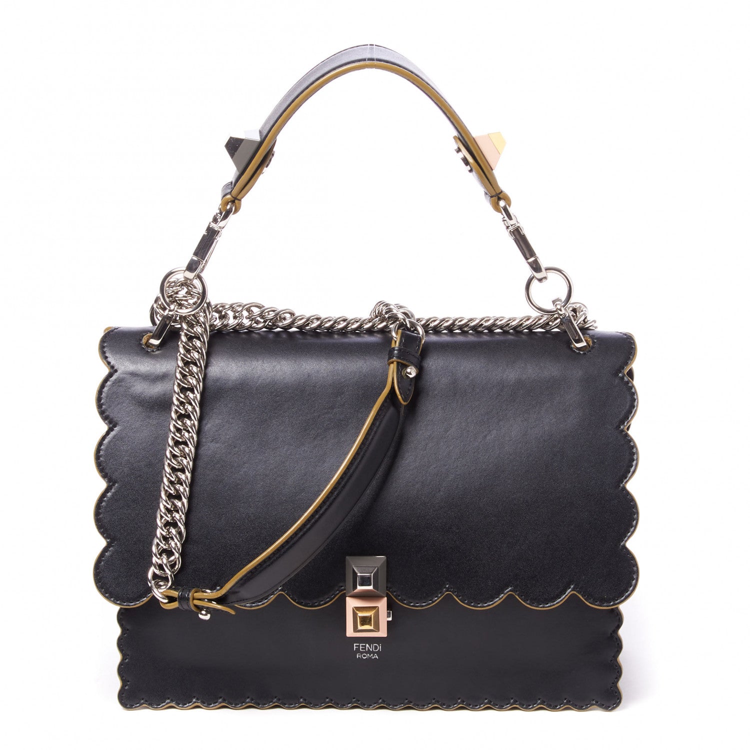 Fendi Vitello Liberty Scalloped Studded Kan I Shoulder Bag Black 1 of 8