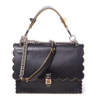 Fendi Vitello Liberty Scalloped Studded Kan I Shoulder Bag Black 1 of 8