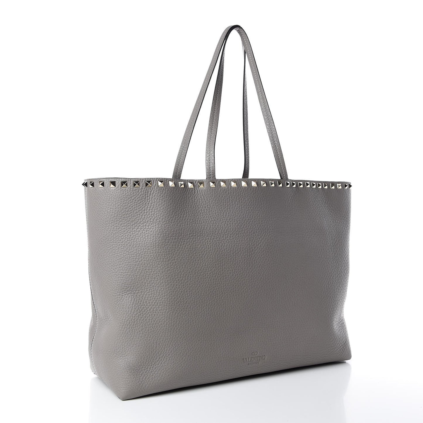 Grained Calfskin Rockstud Shoulder Tote Perla