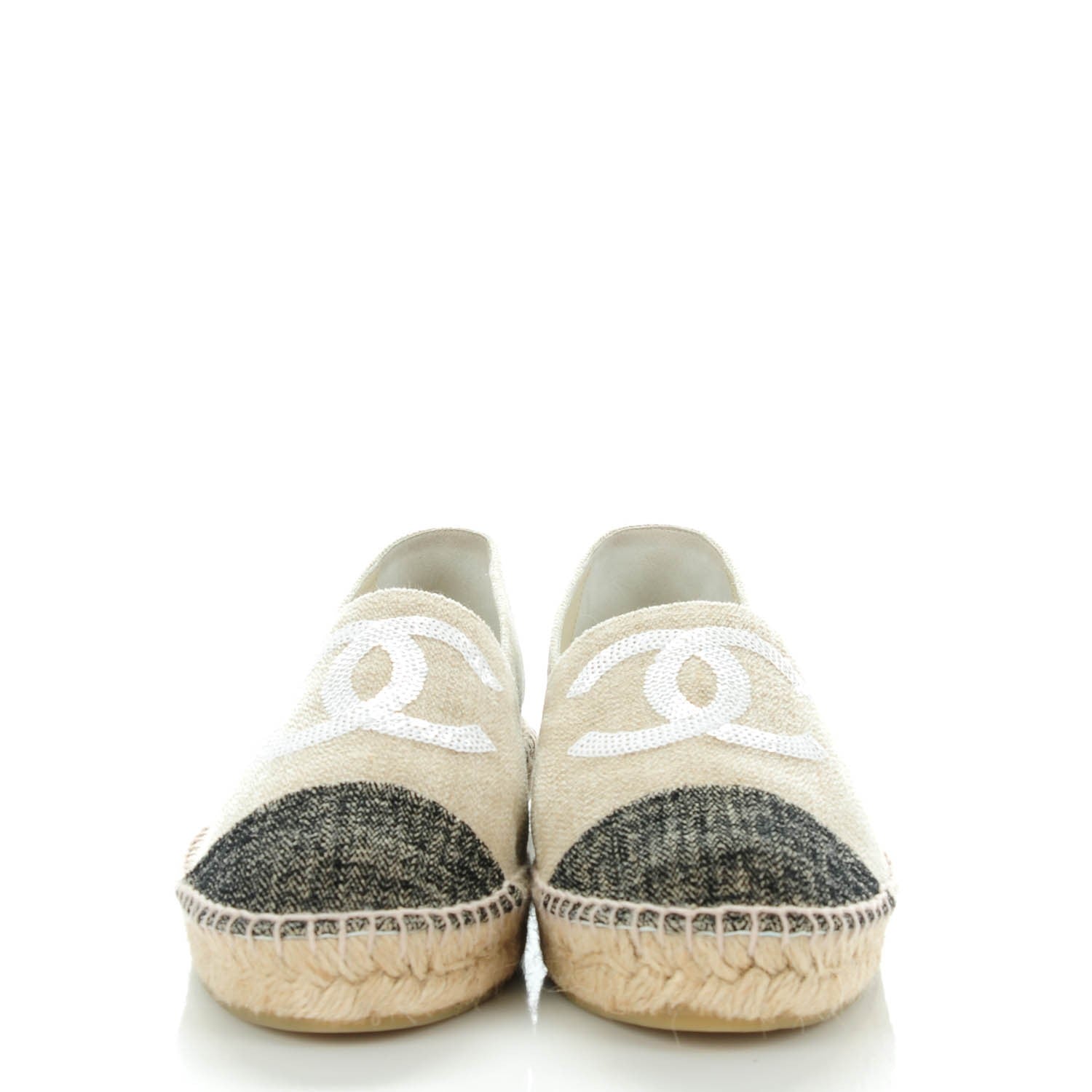 Chanel Toile Sequin CC Espadrilles 42 Beige Black 2 of 7