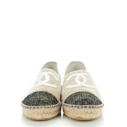 Chanel Toile Sequin CC Espadrilles 42 Beige Black 2 of 7