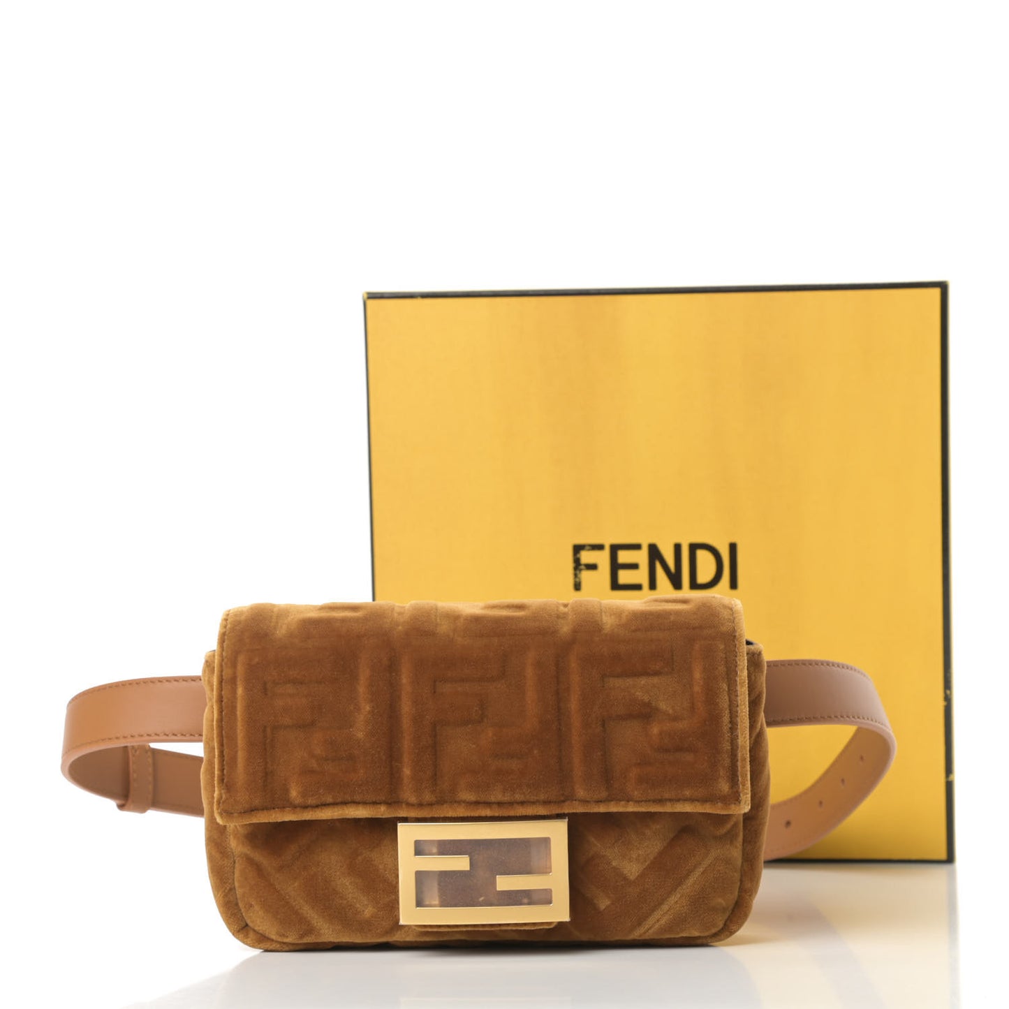 Velvet FF Embossed Hip Belt Baguette Bag Caramel
