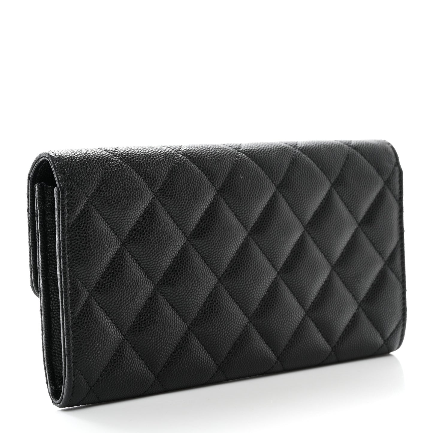 Caviar Quilted CC Large Gusset Flap Wallet Black