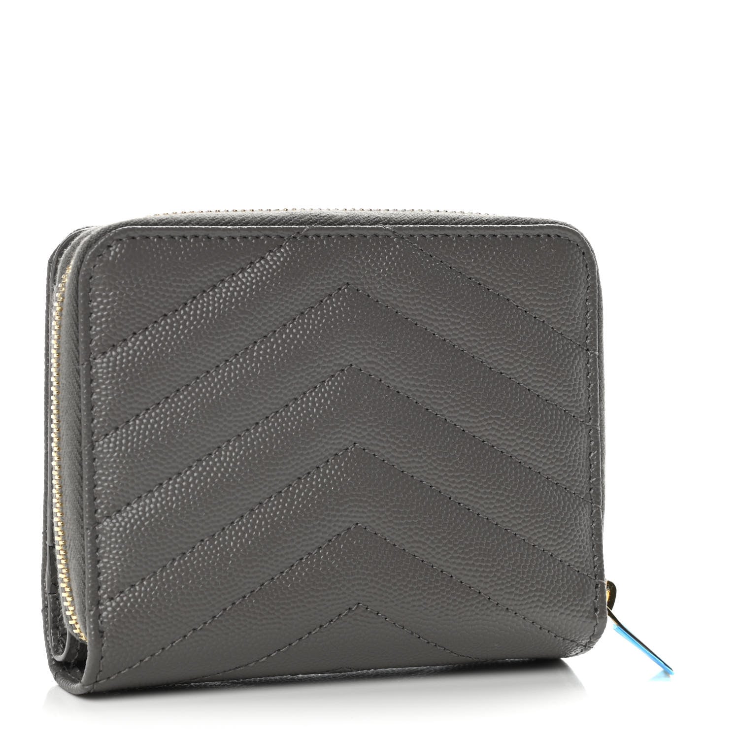 Saint Laurent Grain De Poudre Matelasse Chevron Monogram Compact Zip Around Wallet Fog 3 of 12