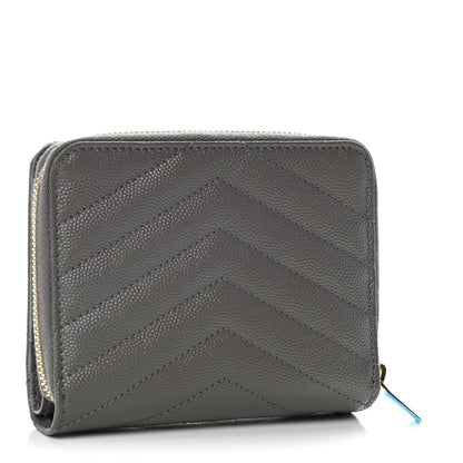 Saint Laurent Grain De Poudre Matelasse Chevron Monogram Compact Zip Around Wallet Fog 3 of 12