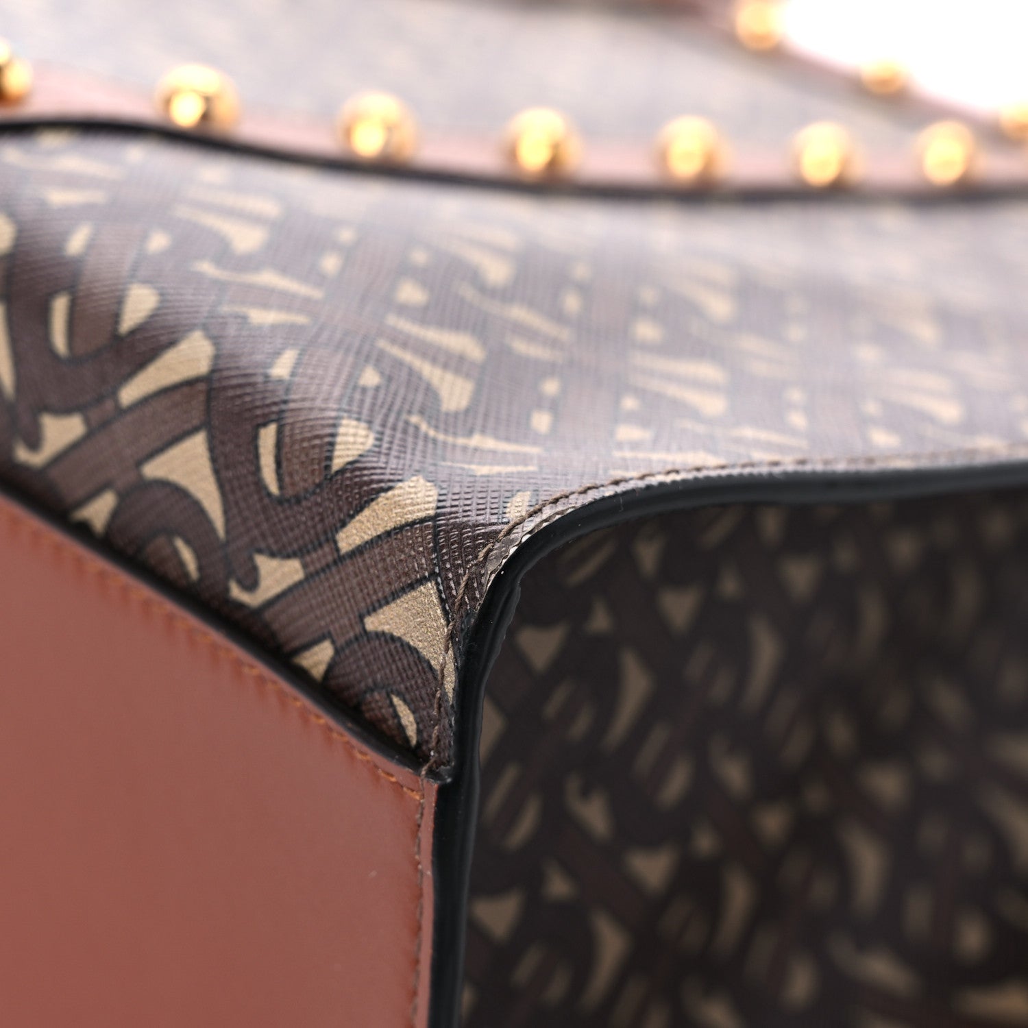 Burberry E-Canvas Monogram Studded Book Tote Bridle Brown 11 of 12