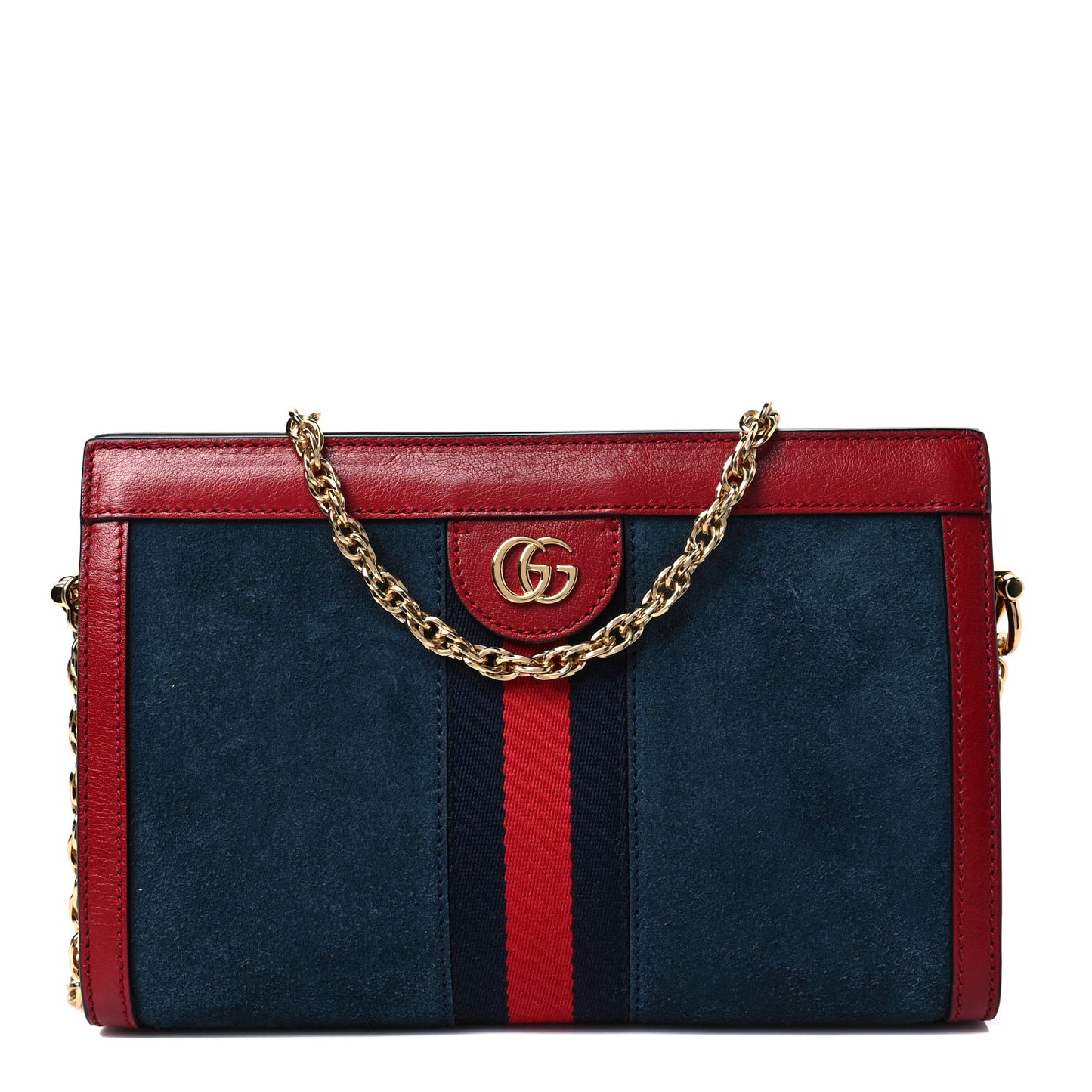 Suede Calfskin Web Small Ophidia Chain Shoulder Bag New Blue Romantic Cherry