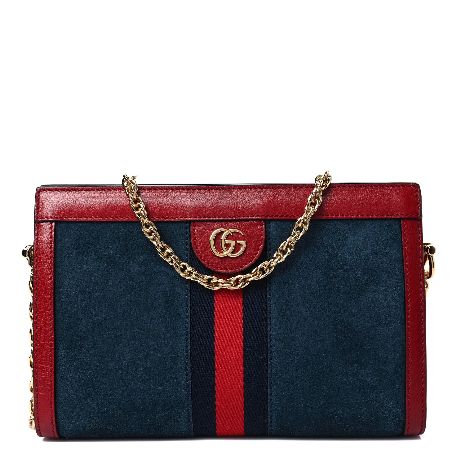 Gucci Suede Calfskin Web Small Ophidia Chain Shoulder Bag New Blue Romantic Cherry 1 of 8