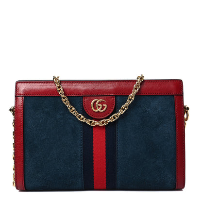 Gucci Suede Calfskin Web Small Ophidia Chain Shoulder Bag New Blue Romantic Cherry 1 of 8