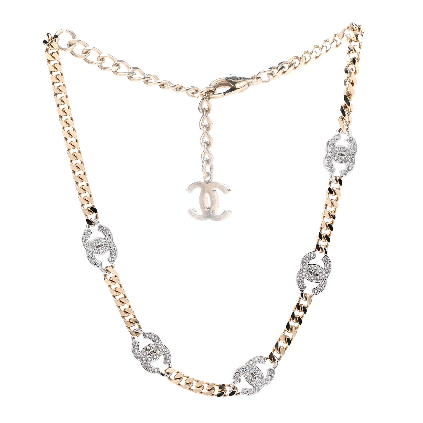 Crystal Chain CC Link Choker Gold Silver